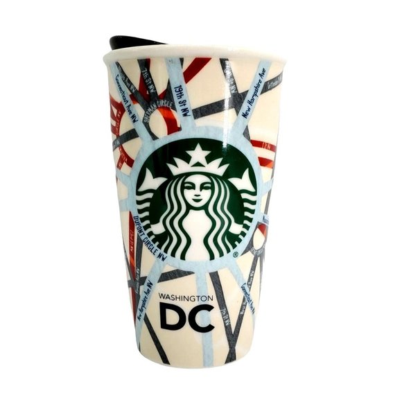 Starbucks Dining Starbucks 2oz Ceramic Travel Mug 215 Washington Dc Street Map White Coffee